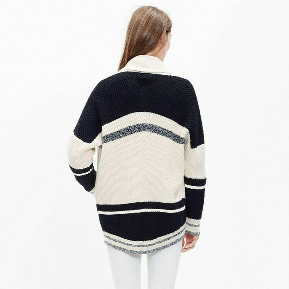 Madewell Black Cream Stripe Open Cocoon Cardigan XS Oversized Chunky - Picture 2 of 8